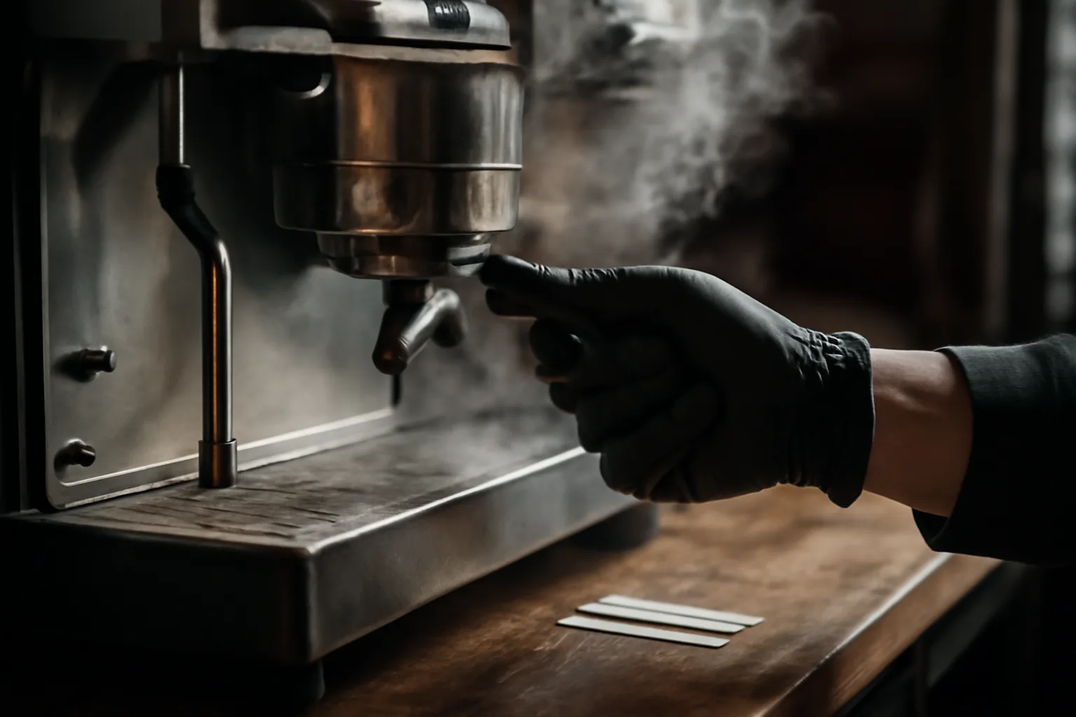 technician adjusts espresso machine group head during service call in Arkansas cafe