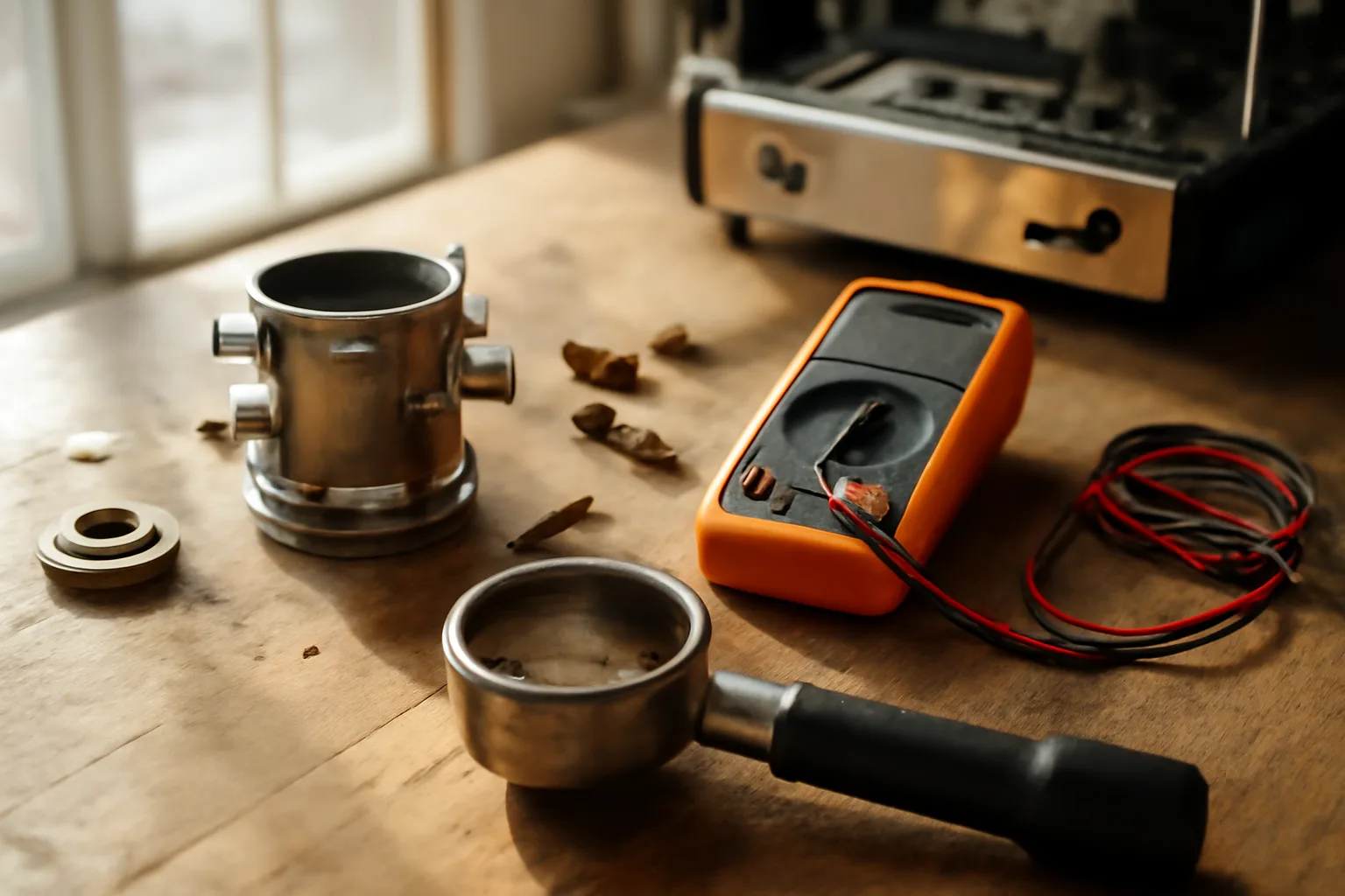 Espresso machine technician's workbench with tools in Connecticut